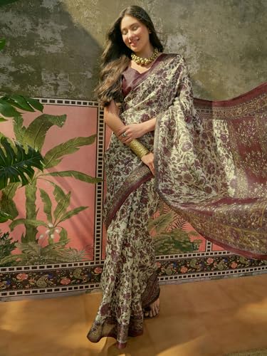 Image of SIRIL Women's Cotton Printed Saree With Unstitched Blouse Piece