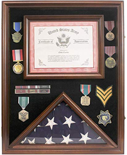 Flags connections Flag Display Case Pin Medal Shadow Box with Certificate/Letter Holder for 3 x 5 ft Presentation Flag, 21.75" H X 17.5" W Overall