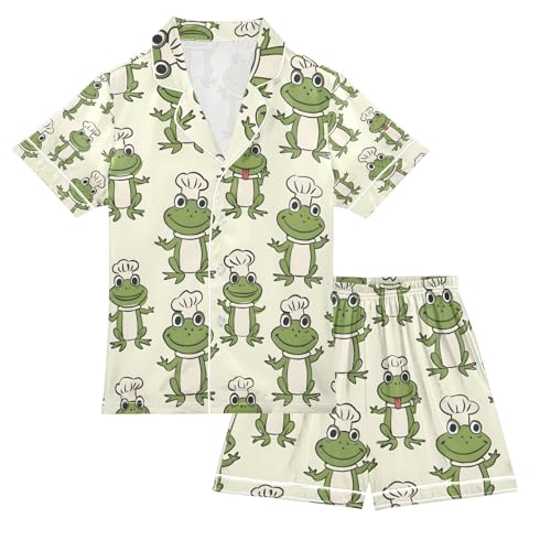 senya Chef Frog 1 Satin Summer Pajama Sets Silk Short Sleeve Button Down Sleepwear