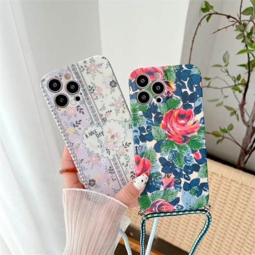 Coque cordon iPhone 12 avec motif fleur et sangle ajustable - 4