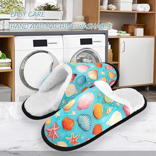 Seashell Starfish Indoor Slippers for Women and Men, Washable Non-Slip Home Shoes with Storage Bag for Travel Spa 208576732