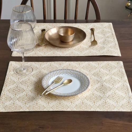 Image of THE YARD HOUSE Placemats - Reversible & Wipeable Cotton Placemats (Golden Citrine, Set of 6)