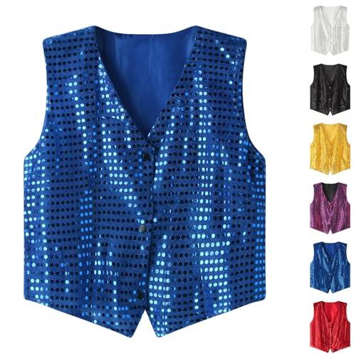 Gilet en paillettes pour hommes et femmes, avec paillettes et brillants, pour déguisement de carnaval, costumes, manches sans coutures, veste de fête, avec...