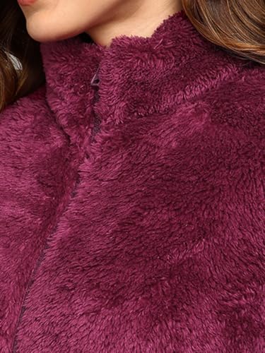 Image of Alan Jones Clothing Women's Fluffy Yarn Fleece Full-Zip Jacket | Soft Lightweight Warm Outerwear with Stand Collar & Piping at Hem & Cuffs