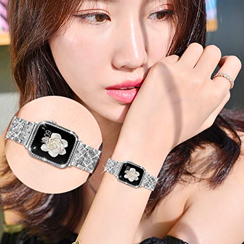 Mosonio Compatible With Apple Watch Band 40Mm With Case Women, Jewelry Replacement Metal Wristband Strap With 2 Pack Bling Pc Protective Cover For Iwatch Series 6/5/4(Silver) #TOP5
