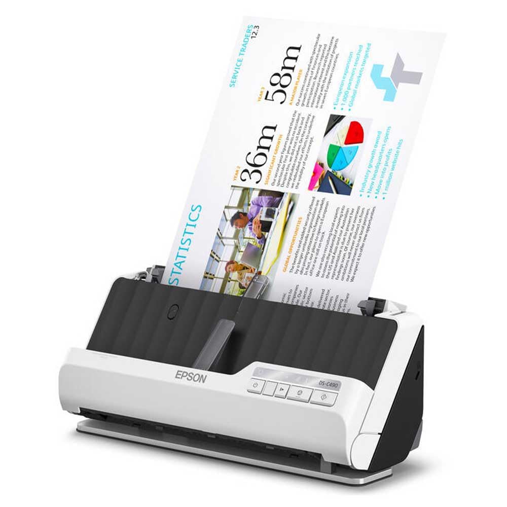 Epson Premium Scanner DS-C490, kompakter A4 Business Scanner mit geringem Stromverbrauch, Duplex-Einzugscanner mit vielseitiger Medienverarbeitung, schwarz/weiß