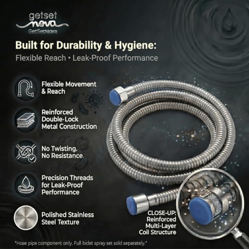 Image of Jet Spray Pipe for Toilet 1.5 Meter, Health Faucet Replacement Hose, Leak-Proof Flexible Stainless Steel Bathroom Hose, Universal Bidet Spray, Easy Install, Chrome