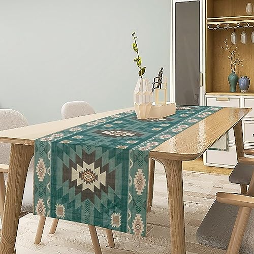 Image of Ethnic Southwestern Table Runner,Navajo Tribal Native American Boho Geometric Pattern Aztec Table Runner for Kitchen Table Dining Room Coffe 13x72 inch