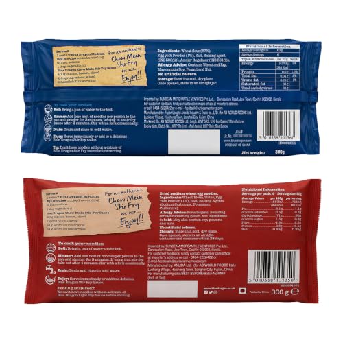 Image of Blue Dragon Egg Noodles Variety Bundle (Fine & Medium), 600g (Pack of 2) Includes 12 Portioned Nests, Authentic Asian Stir Fry & Chow Mein Noodles, Imported from Thailand