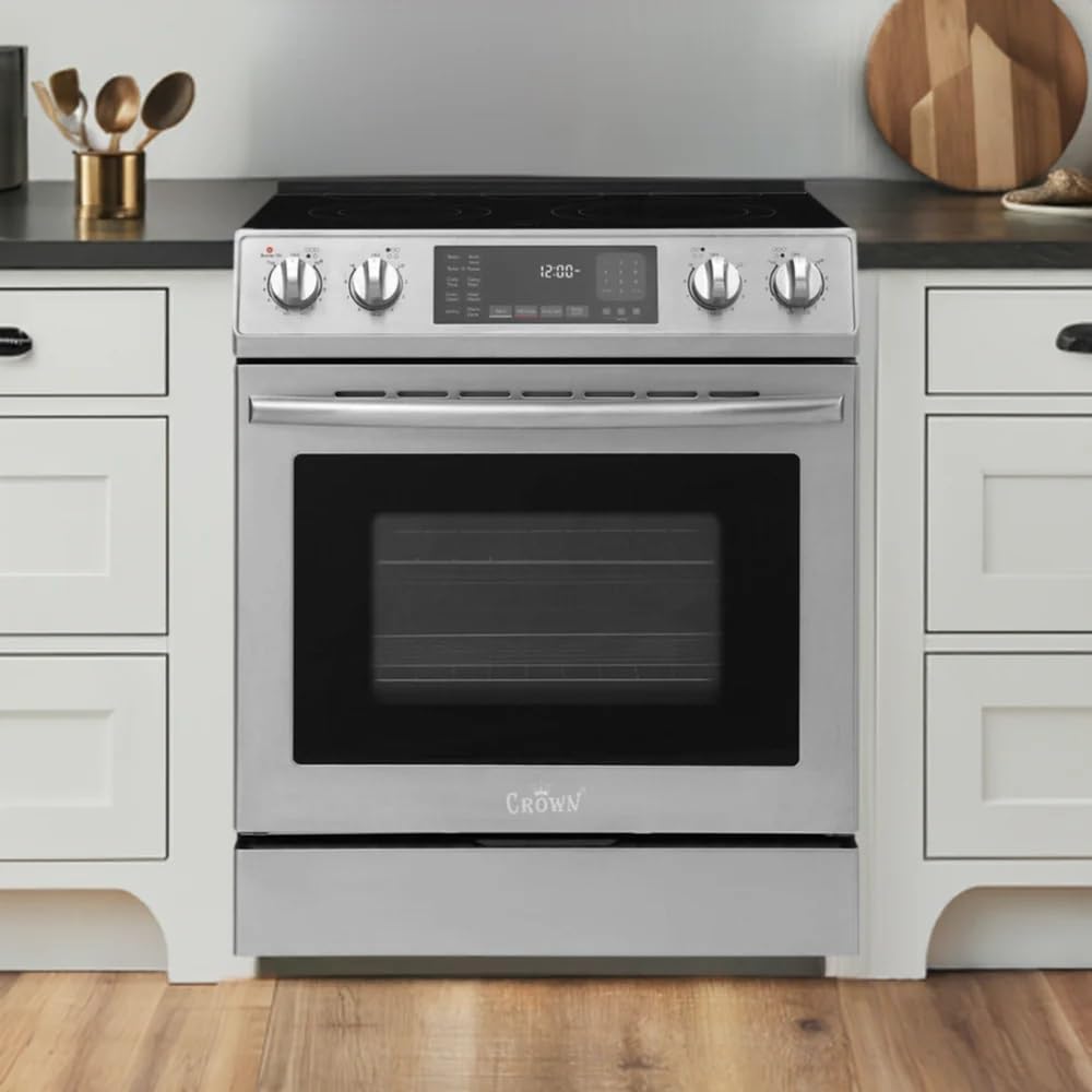 CROWN 30-inch Stainless Steel Electric Range installed in a modern kitchen setting
