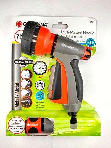Gardena 32121 Control Metal Multi-Purpose 7-In-1 Spray Gun With Built In Flow Control, 7 X 3 X 9 Inches, Orange & 39042-M 4 Piece Premium Metal Quick Connector Starter Set, Silver,Orange, Grey, Black #TOP2