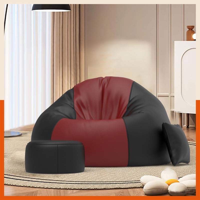 Image of Biggie Bean Bag with Beans Filled 4XL Luxura Elite Bean Bag Sofa with Free Cushion and Footrest - Official : DuoBlend Sofa Combo (Matching Color : Regular, Maroon-Black)