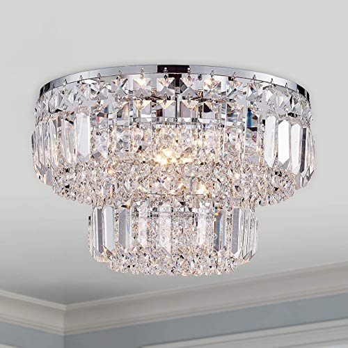 Bestier Modern Chrome Crystal Flush Mount Chandelier Lighting LED Ceiling Light Fixture Lamp for Dining Room Bathroom Bedroom Livingroom 4 G9 Bulbs Required D13 inch X H9 inch - Image 4
