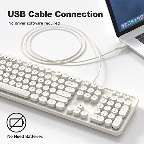 Knowsqt Wired Computer Keyboard - Milky White Full-Sized Round Keycap Typewriter Keyboards, Plug Play Usb Keyboard For Windows, Pc, Laptop, Desktop, Mac #TOP1