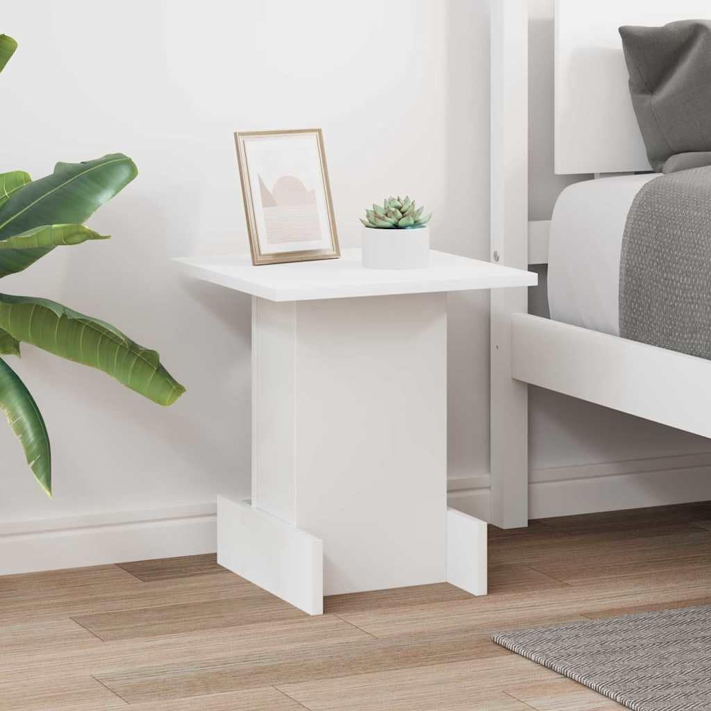 Mesa auxiliar blanca 35,5 x 35 x 40 cm, pequeña mesa de centro de madera moderna con espacio de almacenamiento y estantes para salón y oficina