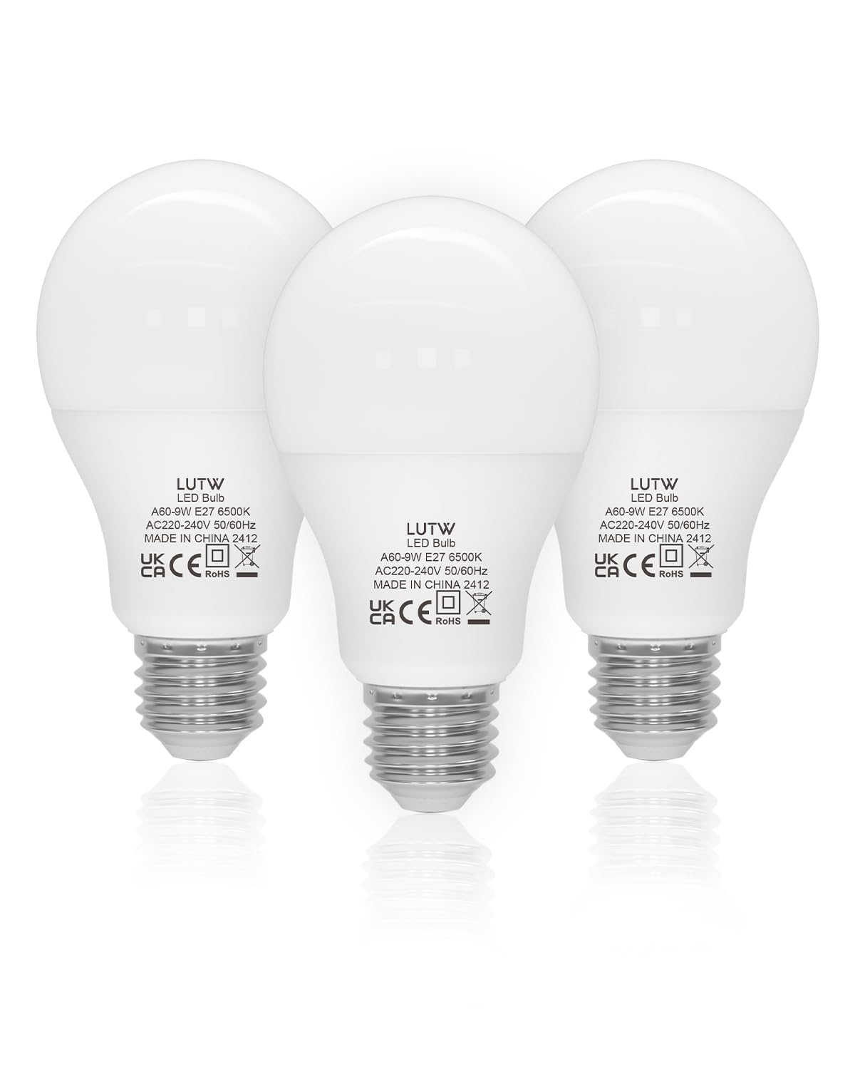 LUTW E27 Screw Bulb, Cool White 6500K, 9W E27 LED Bulb Equivalent to 60 Watts Incandescent Bulb