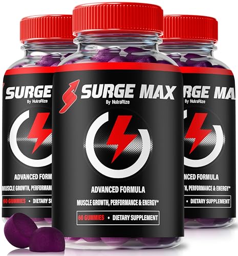 NutraRize (3 Pack) Surge Max Gummies for Men, Official SurgeMax Gummies, All-Natural Formula to Support Performance, Stamina, and Energy, Premium Male Gummy, Surge Max ME Gomitas Review (180 Gummies)