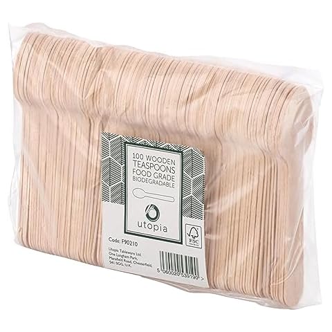Utopia Birch Wood Disposable Teaspoons, Pack of 100 Cover