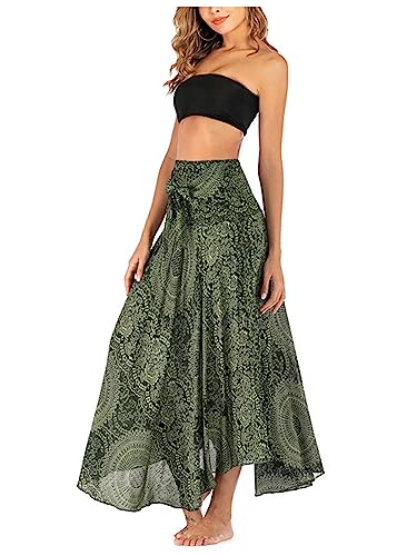 Damen Bohemien Maxirock Asymmetrien Langer Rock Strandrock Ethnischer Stil Blumenmuster A-Linien Midi Neckholder Kleid Two Way to Wear Weich Dünn Cool Atmungsaktiv Sommerrock - Dunkelgrün