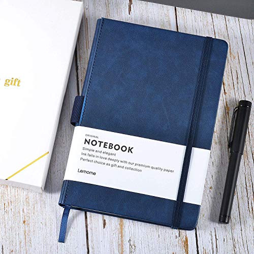 Image of Lemome Thick Classic Notebook with Pen Loop - A5 College Ruled Hardcover Writing Notebook with Pocket + Page Dividers Gifts, Banded, Large, 180 Pages, 8.4 x 5.7 in