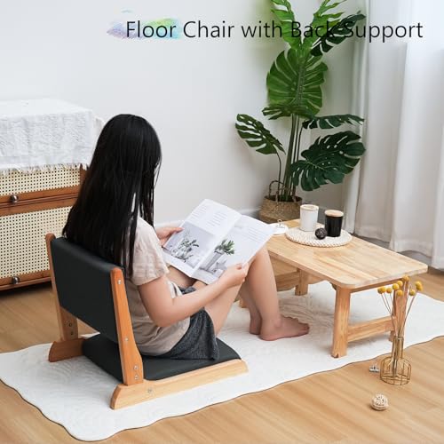 Image of Japanese Floor Chair with Back Support, Foldable Meditation Chair, Legless Tatami Chair with Cushion, Floor Seat for Living Room, Bedroom, Bay Window (1, Black)