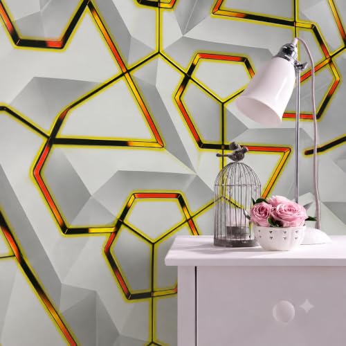 Image of Wings Star Wall Stickers DIY Wallpaper (45 x 500 CM, Grey & Gold) | Self Adhesive PVC Roll | Home Decoration for Living Room Hall Bedroom | Easy Peel and Stick Decor Paper