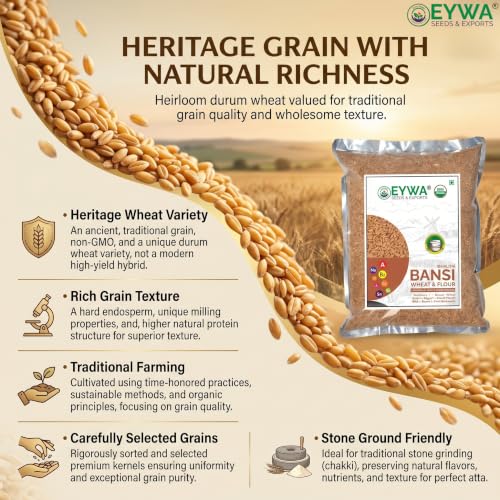 Image of Eywa Seeds & Exports Pvt Ltd Organic Bansi Bhaliya Whole Wheat Grains (2 KG) | Whole Grains For Eating And Cooking | |Bansi Bhaliya Daane | Produce of India from Organic Farms