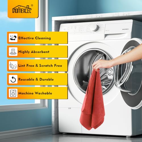 Image of HOMEXCEL Red Shop Towels 100 Pack, Reusable Microfiber Cleaning Cloth Bulk, Multipurpose Microfiber Towels for Cars, House and Kitchen, Highly Absorbent Cleaning Rags 11.5 x 11.5 inch