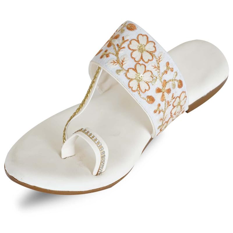Image of DFR Flip Flops for Women Daily Use Comfortable Ethnic Embroidered Girls Slippers flipflops chappals