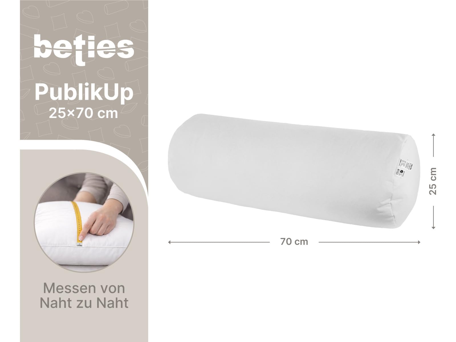 beties - PublikUp - Rolle 25x70 cm – extra Feste Yogarolle mit Schaumstoffflocken – variabel befüllbar – Lagerungsrolle & Beinrolle