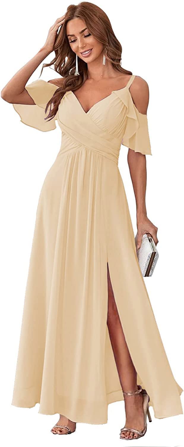 Bridesmaid Dresses Long Formal Evening Gowns Chiffon Wedding Guest Dresses with Split Ruffles Bridesmaid Dresses