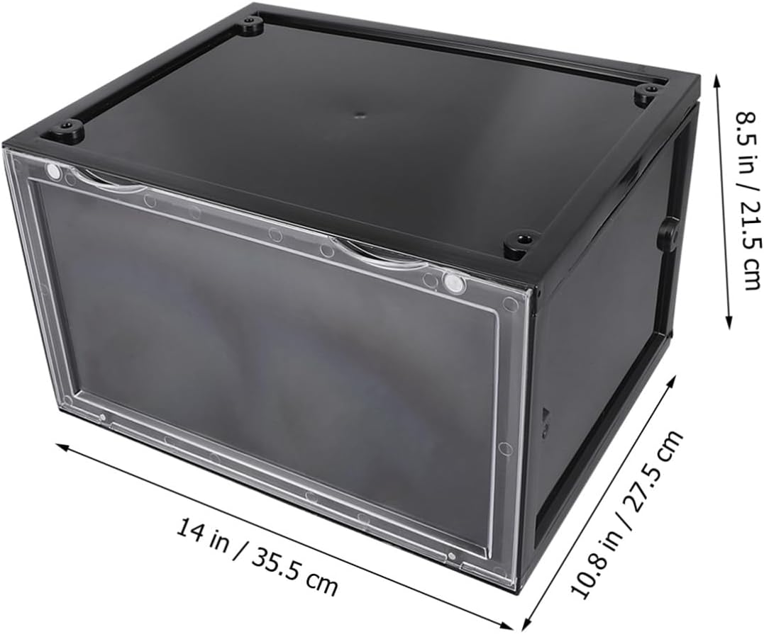 Zerodeko Magnetic Type Shoes Organizer Stackable Shoe Box with Transparent Cover for Sneakers High Heels and Boots Dustproof Display Case for Closet Storage Black