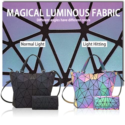 Geometric Luminous Crossbody Bag Set Reflective Holographic Handbag with Adjustable Shoulder Strap Unique Multi Compartment Magic Color Changing Premium Bundle3
