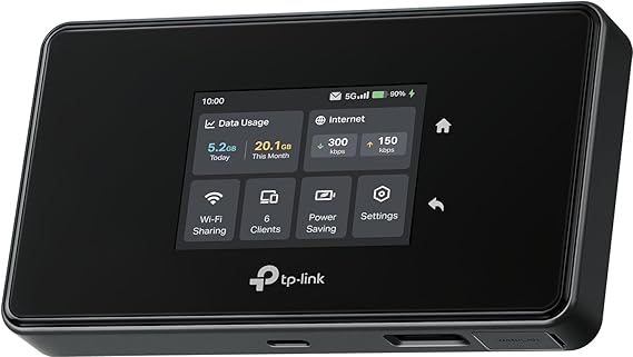 TP-Link M8550 5G LTE Mobiler WLAN Router – Bis zu 3,4 Gbit/s, Tri-Band Wi-Fi 6E, Nano-SIM-Karten Slot, Gigabit WAN/LAN, 4680 mAh Akku, Touchscreen, Wireguard, bis zu 32 Geräte