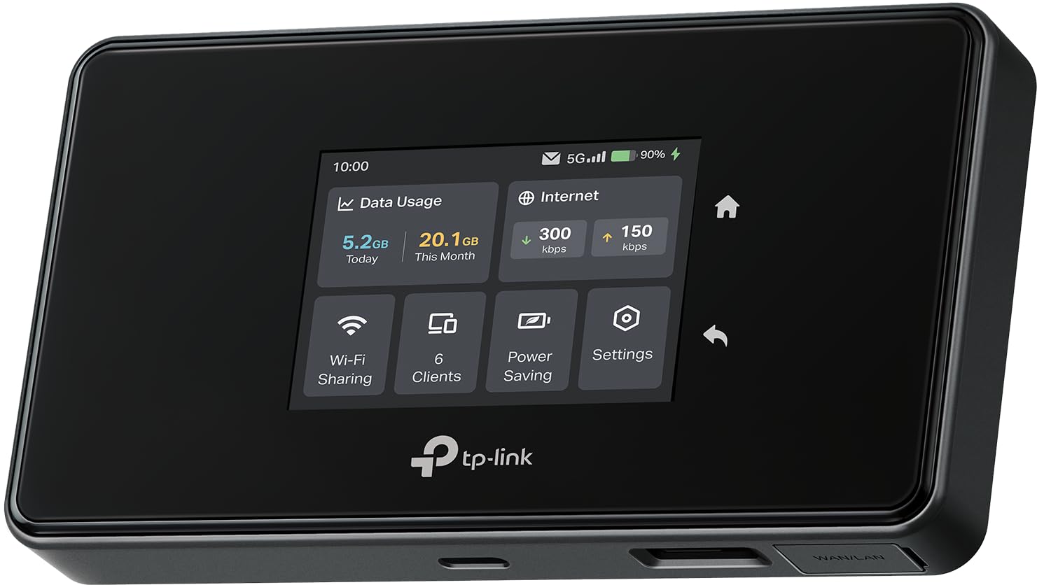 TP-Link M8550 5G LTE Mobiler WLAN Router – Bis zu 3,4 Gbit/s, Tri-Band Wi-Fi 6E, Nano-SIM-Karten Slot, Gigabit WAN/LAN, 4680 mAh Akku, Touchscreen, Wireguard, bis zu 32 Geräte