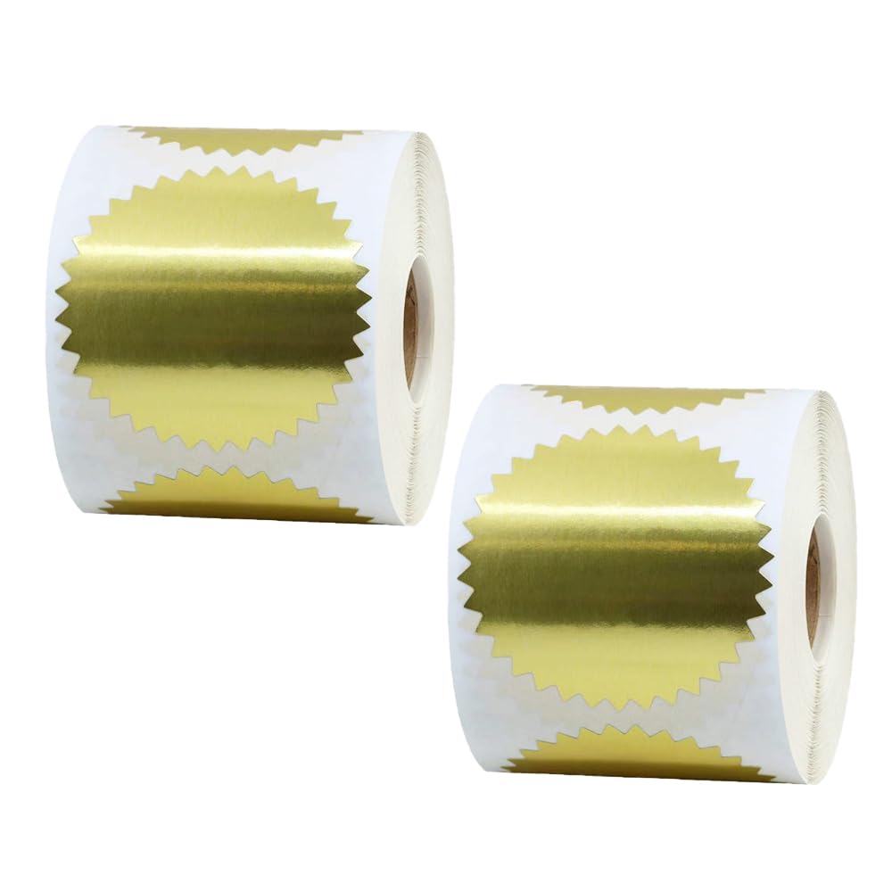 500pcs Certificate Wafer Seals, 2 Inch Gold Blank Embossing Stickers Glossy Self-Adhesive Foil Seal Labels with Serrated Edge for Certificate, Envelop, Package