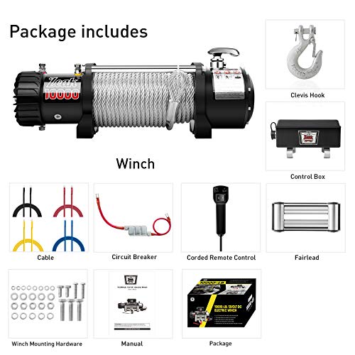 ZEAK 10000lb. Advanced Electric Power Winch, 12V DC Waterproof, for Truck SUV Off Road Auto Wire Cable, Galvanized