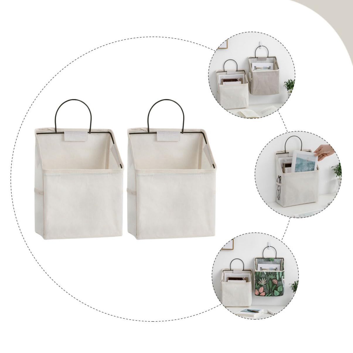 Didiseaon Organizzatore da Appendere di Cotone Bianco Tasche Laterali 2 Pezzi e Tasca Principale Ampia per Porta per Casa e Ufficio