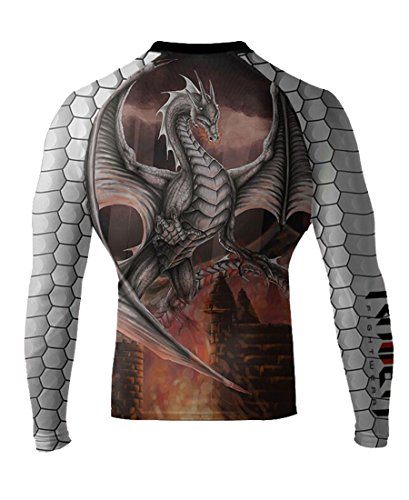 Raven Fightwear Men's White Dragon Long Sleeve BJJ MMA Rash Guard X-Large