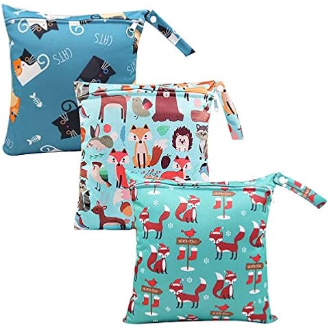 HOTLIKE Wet Bag, Dry Wet Bag, 3 PCS Nappy Bag for Cloth, Diapers Travel Bag Organiser Waterproof Reusable Produce Bags with Handle and Zipper Pocket, Wet Suit Bag for Trip Beach Daycare Gym (Blue) Cover