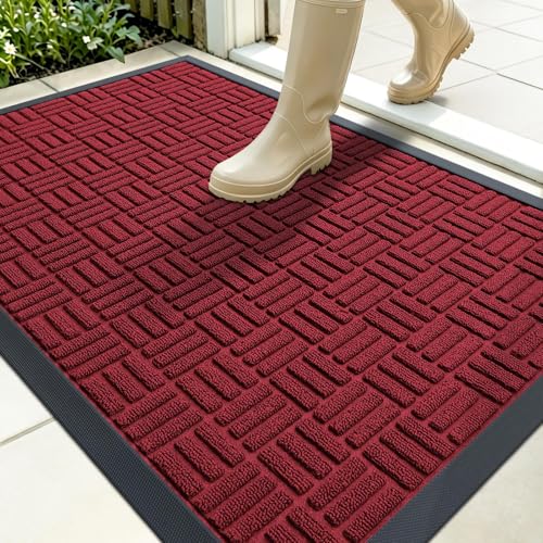 Image of OLANLY Front Door Mat Outside Entrance 35x23, Absorbent, Heavy Duty Sturdy Natural Rubber Doormat Indoor Outdoor, Non-Slip, Stain and Fade Resistant, Low Profile Floor Mat for Entryway, Black Red