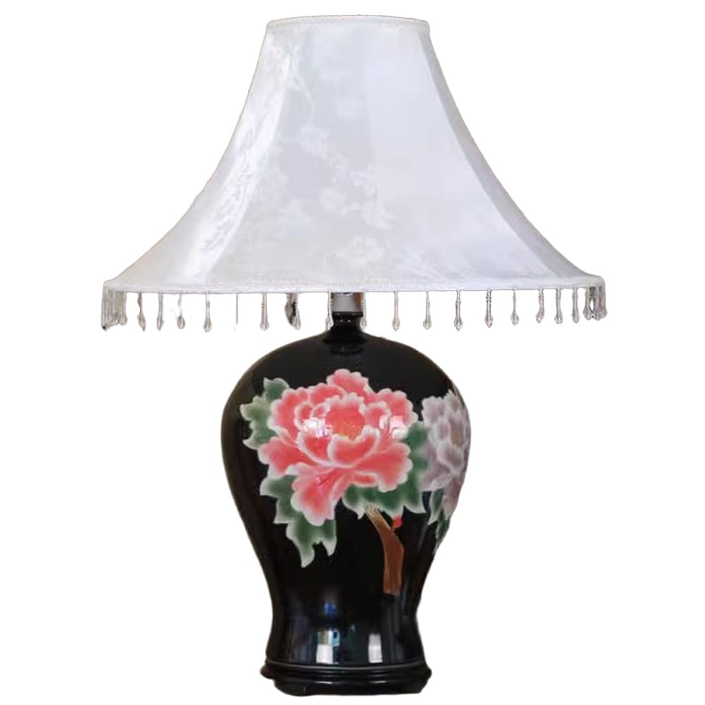 SANBDDLYY Hand-Painted Chinese Ceramic Table Lamp - Traditional Bedside Desk Nightstand for Bedroom, Living Room, Office, College, and Bookcase