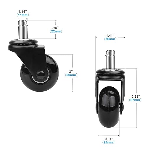 Miniatura 7 de 8T8 Ruedas giratorias para silla de 2 pulgadas, rodamiento suave y silencioso, ruedas de repuesto resistentes para silla de escritorio de oficina,