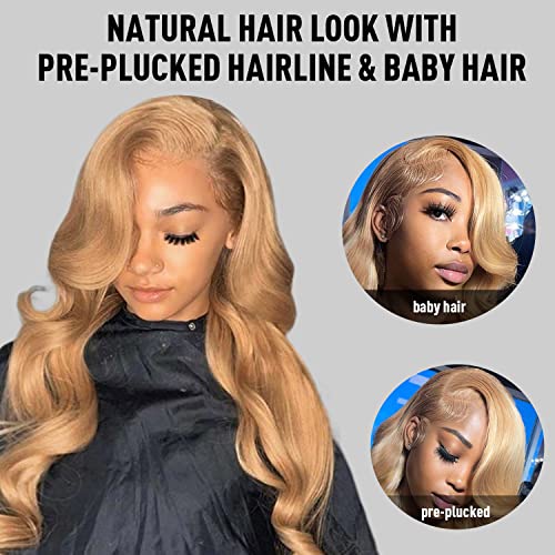 Facmood 13X4 Honey Blonde Lace Front Wigs Human Hair Body Wave For Black Women, Hd Transparent Lace Strawberry Blonde Wigs, 22 Inch Honey Blonde Wig, 180 Density Pre Plucked With Baby Hair #TOP3