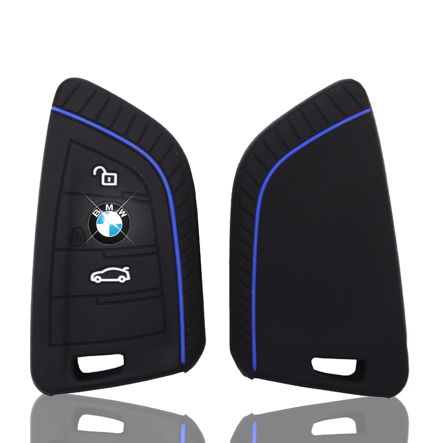 bmw Autoschlüssel Hülle für 1 2 3 5 6 7 Serien Active Tourer F21 F45 F46 X1 X3 X4 X5 X6 F15 F85 F16 F86 Schlüsselhülle, Silikon f48 Schlüssel Hülle - 3 Tasten(Blaue Linie)
