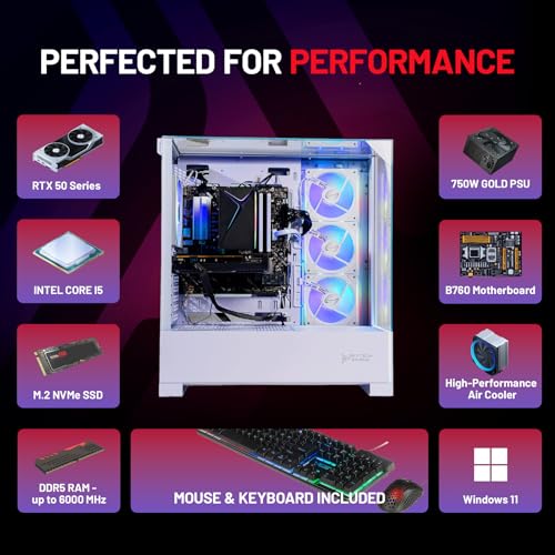 Image of Skytech Gaming Archangel 5 Gaming PC, Intel i5 14400F 2.5GHz, NVIDIA RTX 5060, 1TB NVMe SSD, 16GB DDR5 RAM 6000, 750W Gold PSU, Wi-Fi, Win 11, Desktop