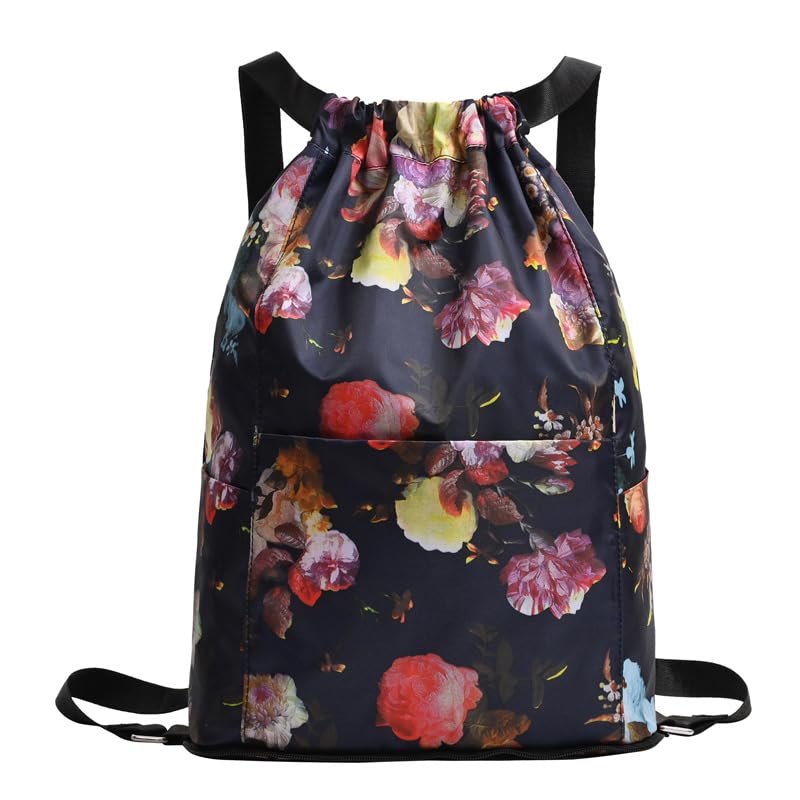 GALER Drawstring Foldable Large Capacity Dry-Wet Separation Travel Sports Backpack, Foldable Drawstring Backpack Waterproof Swimming Bag, Back Pack Womens, Beach Foldaway Backpack for Kids Adults (E)