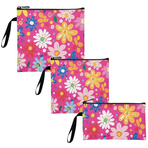 Fresh Little Flowers Peach Pack of 3 Reusable Zipper Snack Bag Waterproof Emergency Food Bag for Work Office Travel Picnic