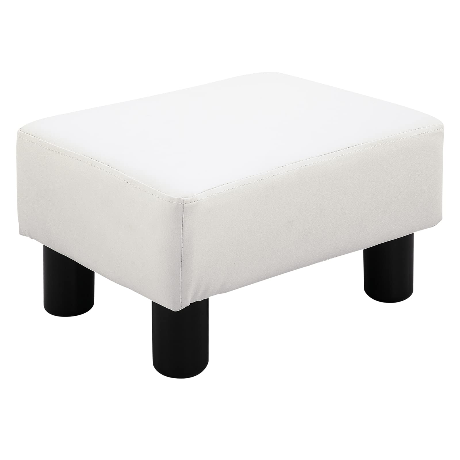 HOMCOM Reposapiés Otomano Taburete Pequeño Tapizado en Piel Sintética con Asiento Acolchado de Espuma y Patas de Plástico para Sofá Dormitorio 40x30x24 cm Blanco