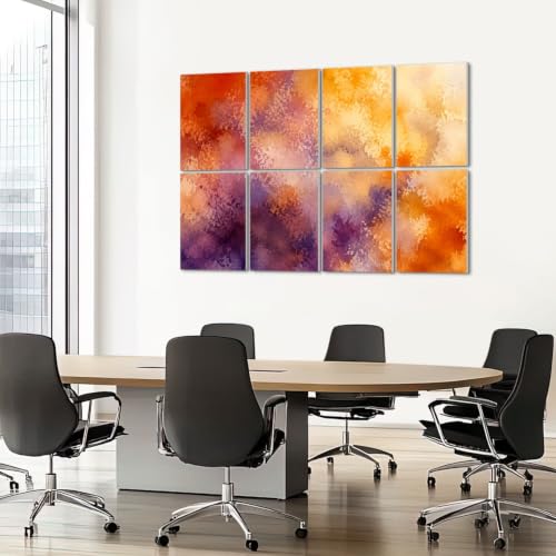 8 paneles acústicos decorativos autoadhesivos, 48x32 pulgadas, tonos vibrantes con diseño abstracto en acuarela, detalles en amarillo, naranja y púrpura miniatura 7